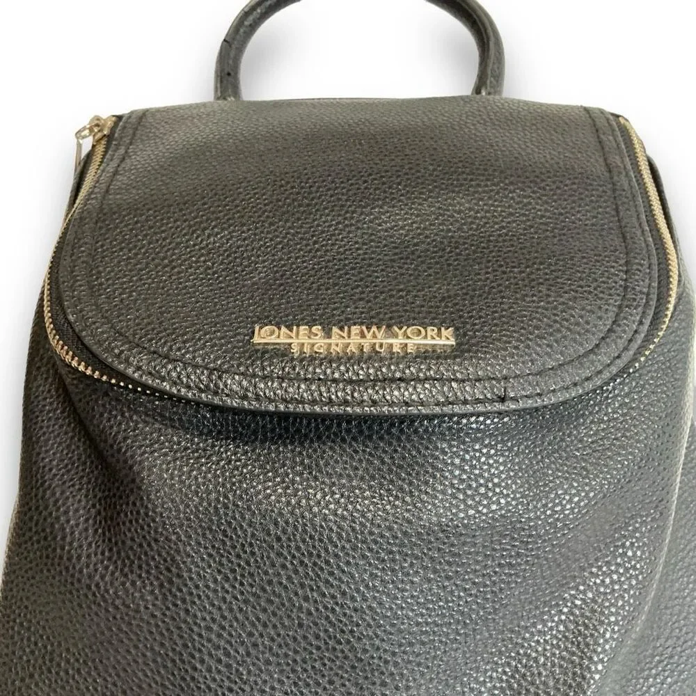 Jones New York Black Pebbled Leather Signature Backpack